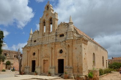 The historic Arkadi Monastery with a beautiful garden, is located in the Rethymno region of Crete.